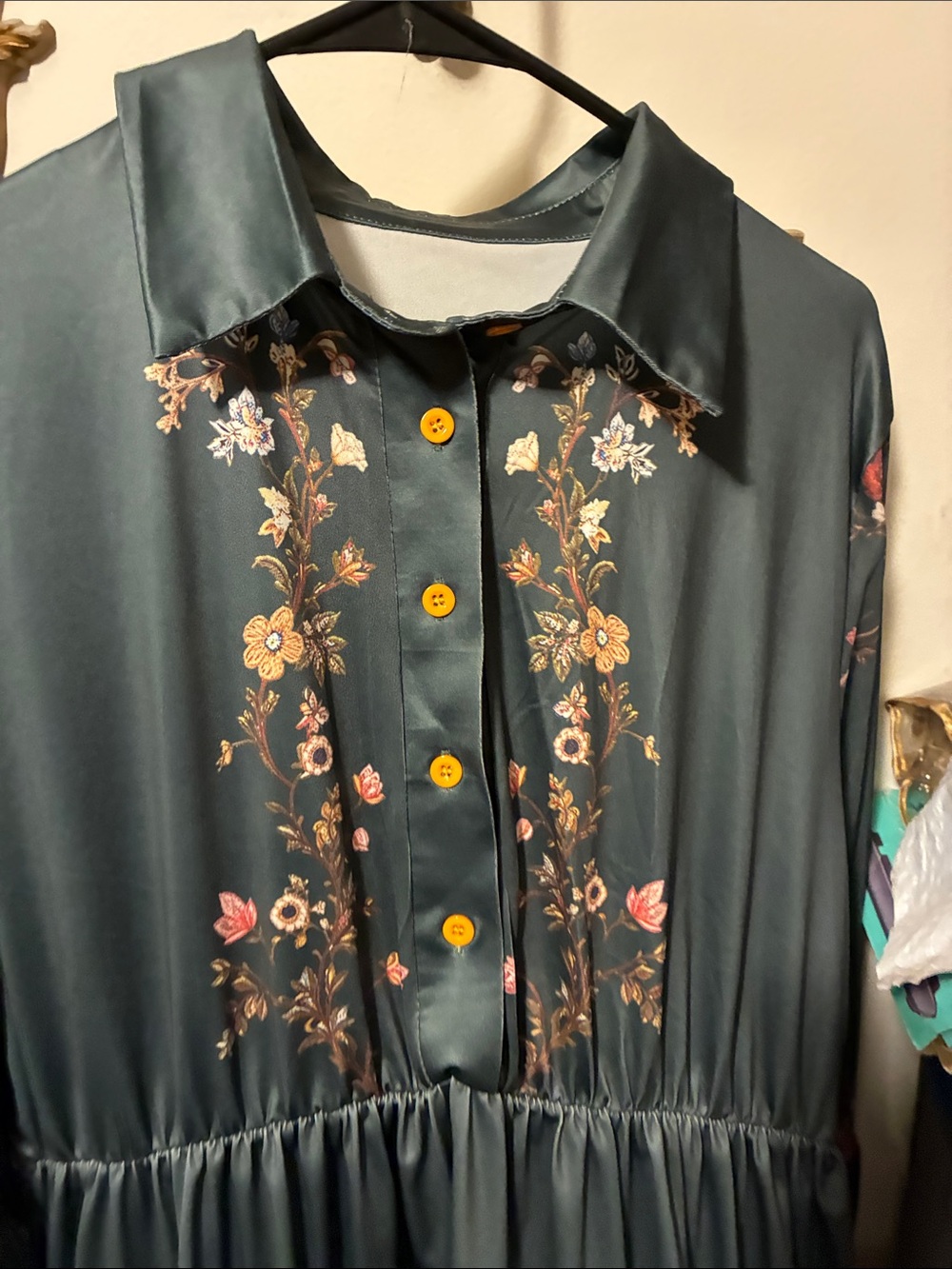 Floral Button-Front Maxi Dress in Dark Green - Picture 5 of 9
